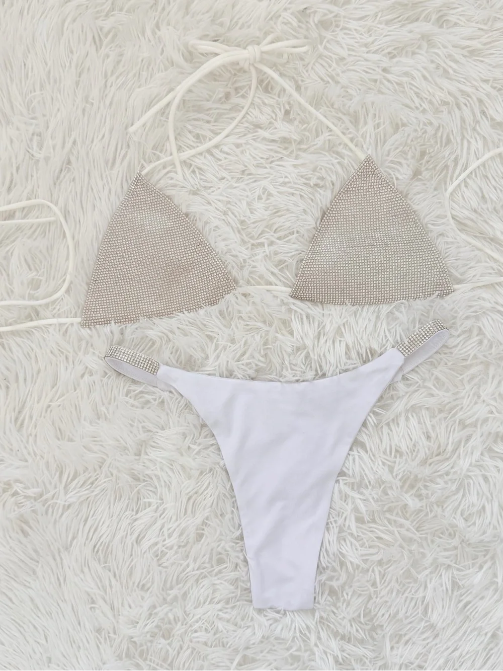 Y2K McBling White Rhinestone Bikini Set Size Small - Picture 1 of 9
